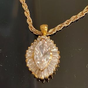 Vintage Cubic zirconia baguette pendant necklace